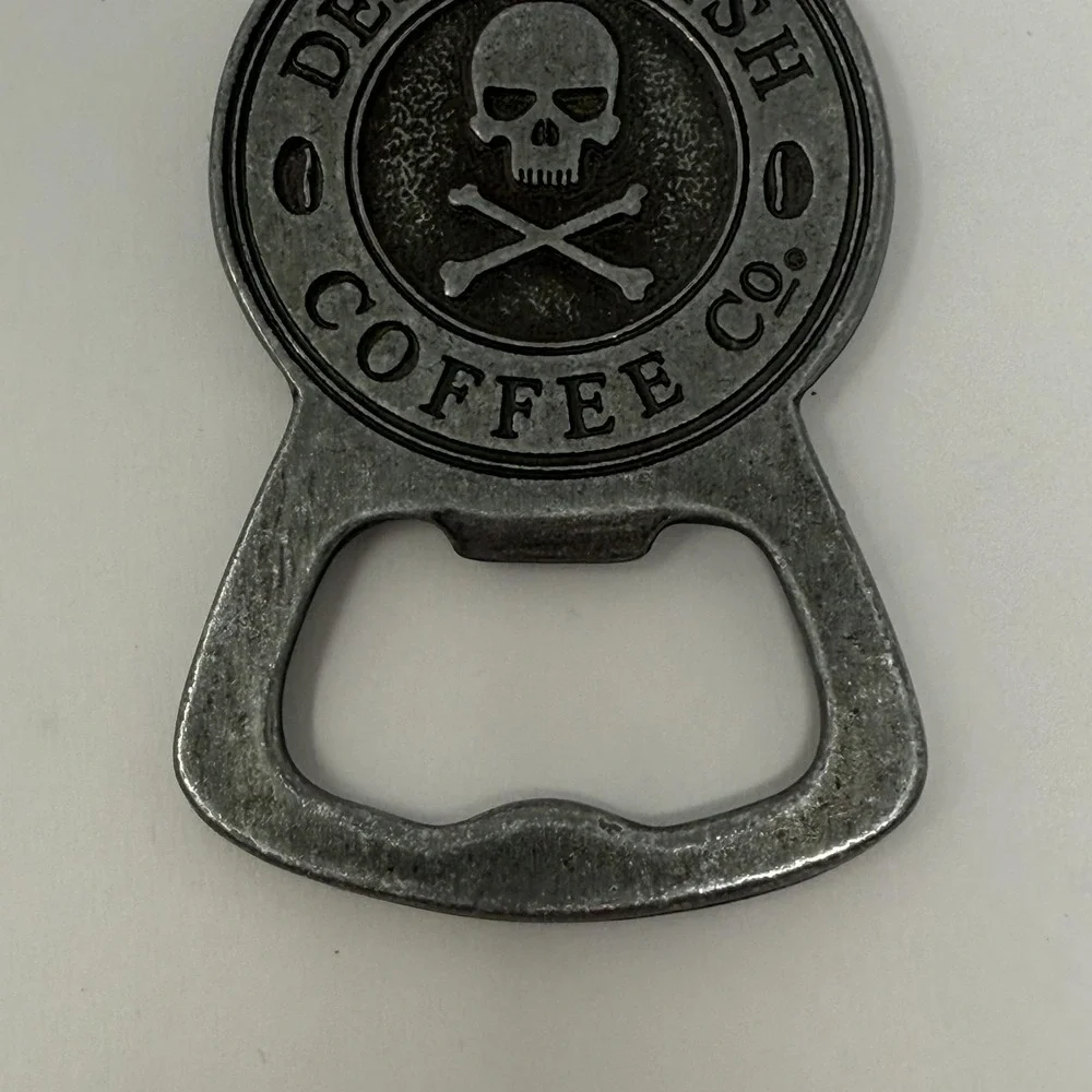 Death Wish Coffee Co‎ Bottle Opener Keychain Silver Skull Crossbones Pewter Tone